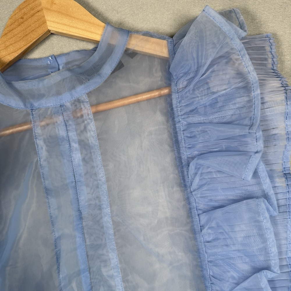 Sheer Ruffle Top Coquette Regency Fairy Romantic Knife Pleats Light Blue Sz XL - Picture 6 of 11